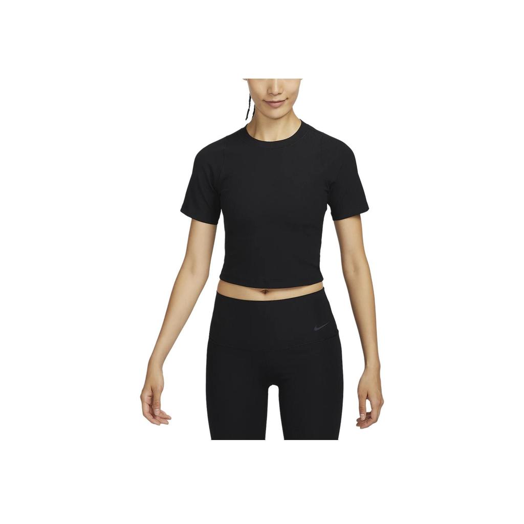 Nike Zenvy Breathable Quick-Dry Ribbed Short Sleeve Crop Top Women Tops Black HF2773-010