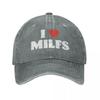 Mote Jeg elsker Milfs baseballcaps unisex-stil slitt denim snapback-hatt utendørsaktiviteter ustrukturert myk caps-hatt