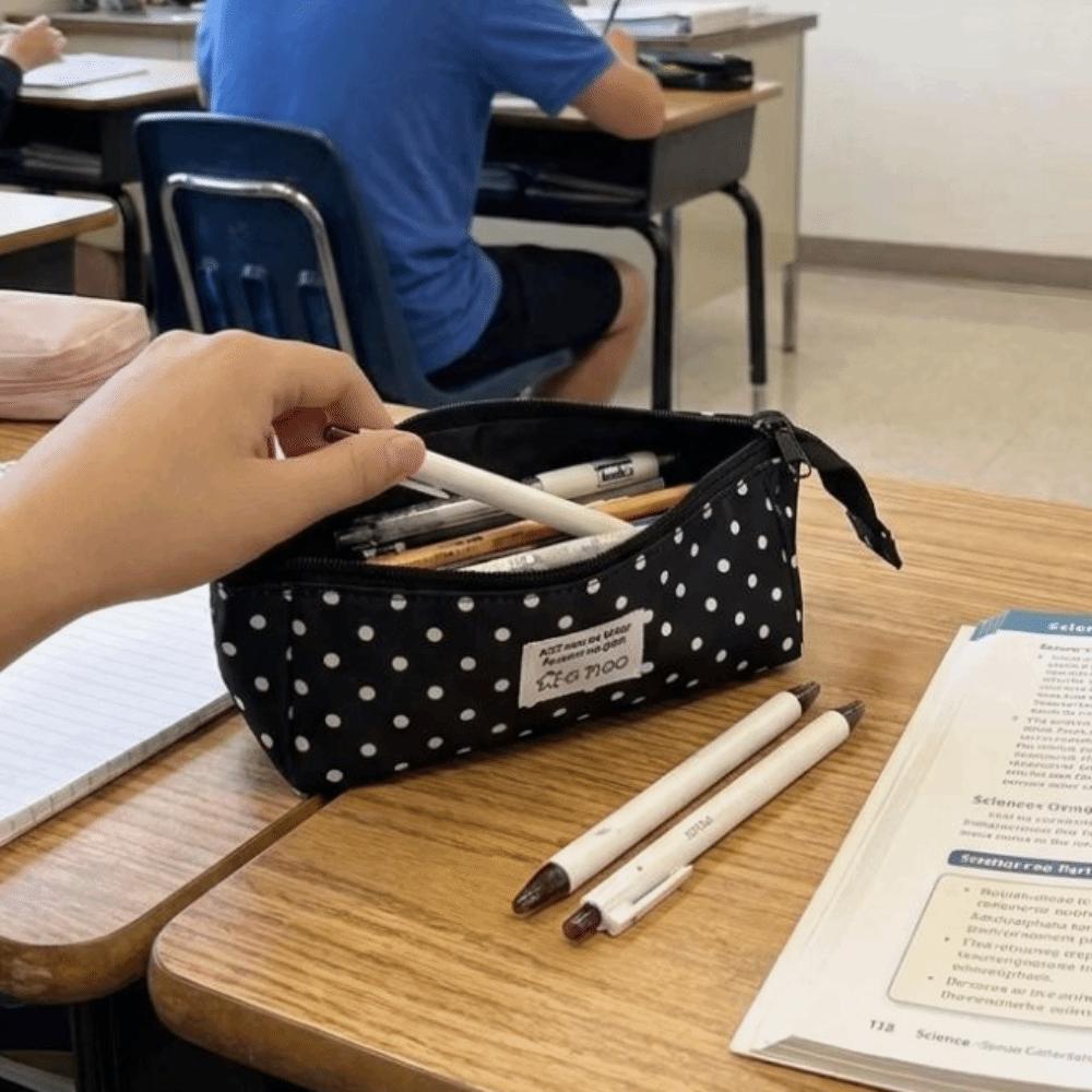Large Capacity Polka Dot Pencil Case Korean Style Pen Case Aesthetic Pencil Pouch Students