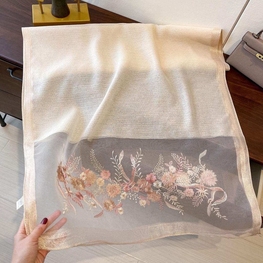 Bufanda de Seda Bordada de Nuevo Estilo para Mujer en Moda de Primavera Bufanda Larga Jacquard Bordada Chal