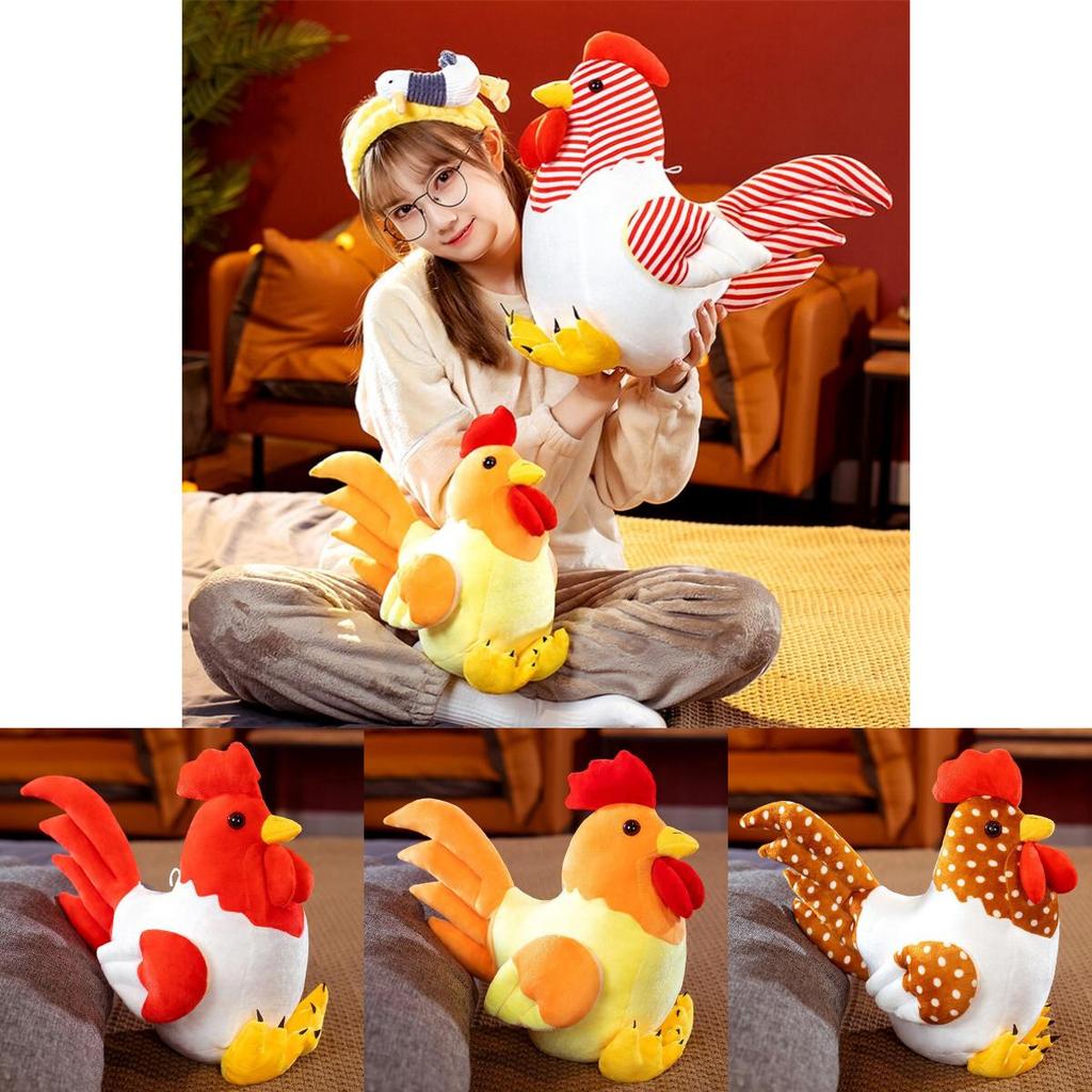 Cute Colorful Plush Rooster Stuffed Animal Cartoon Chicken Toy In Polka Dot And Striped Designs For All Ages