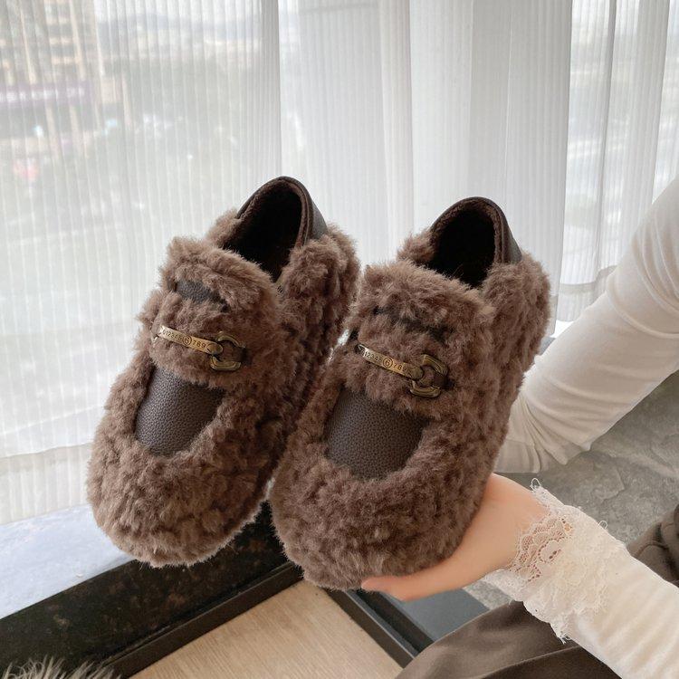 Retro platform loafers women's 2025 winter versatile height increase new fashion two wear muffin casual one pedal