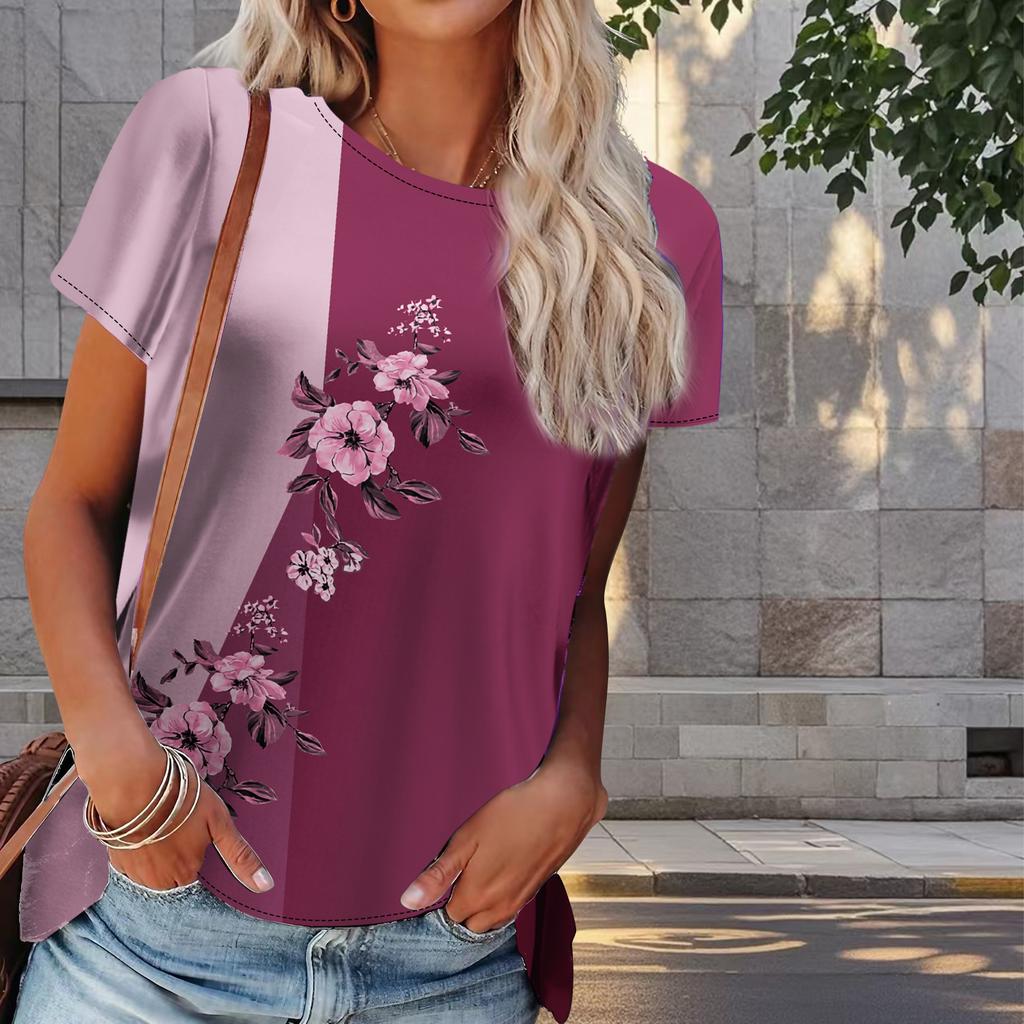 Femei vară T tricou flori imprimare retro la modă mânecă scurtă tricouri casual imprimate topuri