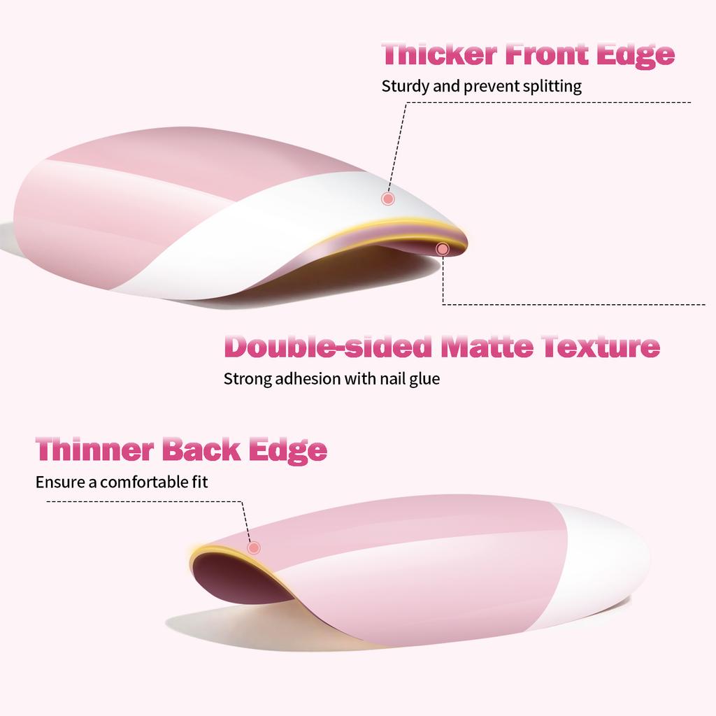 150PCS Coffin Almond Soft Gel Press on Nails 3 in 1 French Nail Tips Removeable 15 Sizes of Nail Art With Design DIY False Nails
