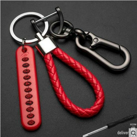 Anti-lost Number Plate Mobile Phone Braided Rope Keychain with 8-Shaped Buckle Pendant