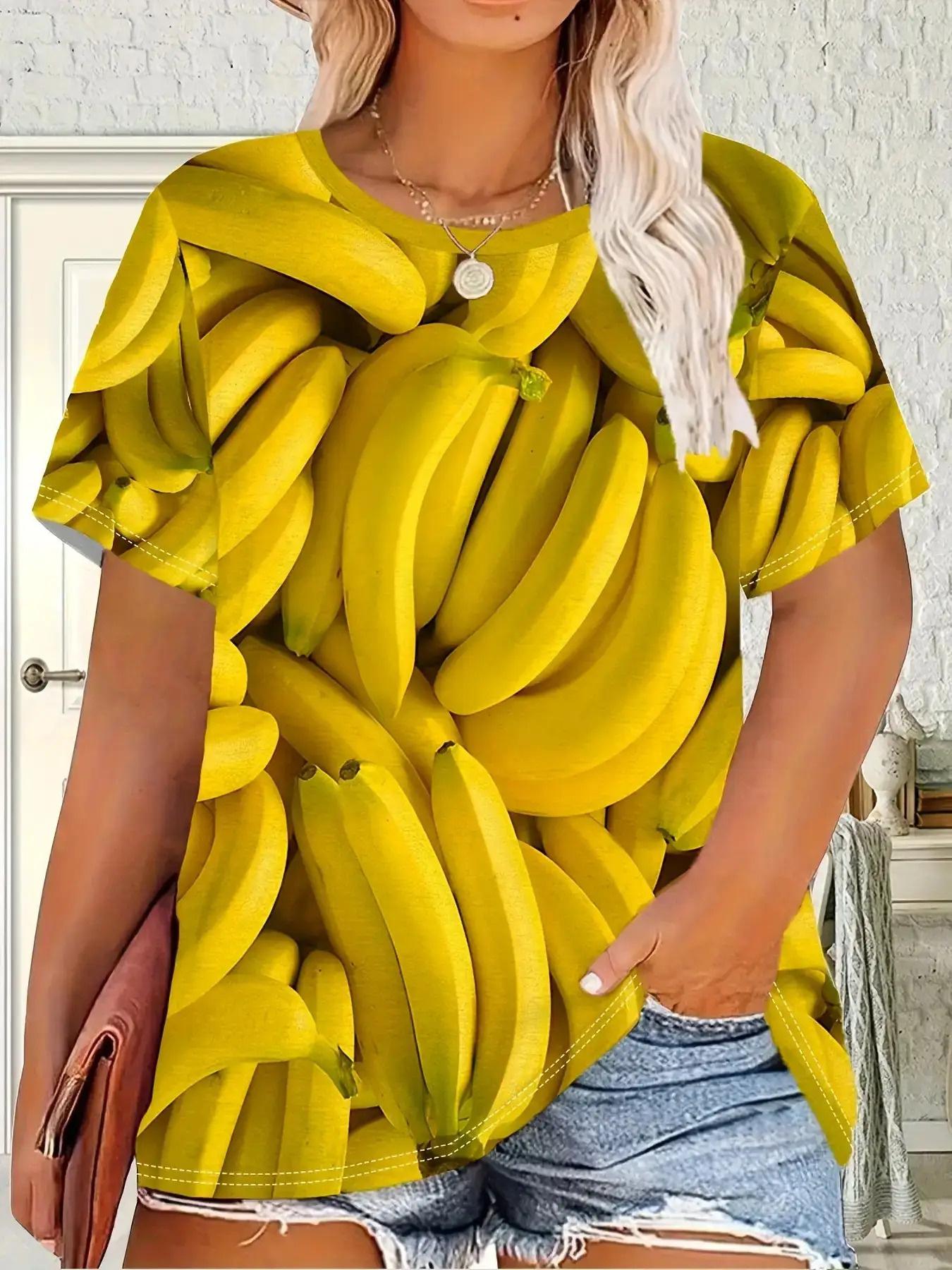 

A Fun And Quirky Banana Print T-Shirt for Plus-Size Women. Featuring a Round Neckline. Short Sleeves. Made from Soft And Comfy Fabric. Easy to Wash. P L дубильная кора