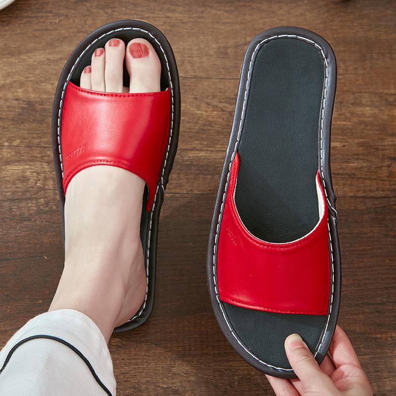 Fitting Room Leather Slippers Women's Summer Indoor Home Non-slip, Deodorant and Durable Beef Tendon Bottom Men's Cool Slippers Women Go Out