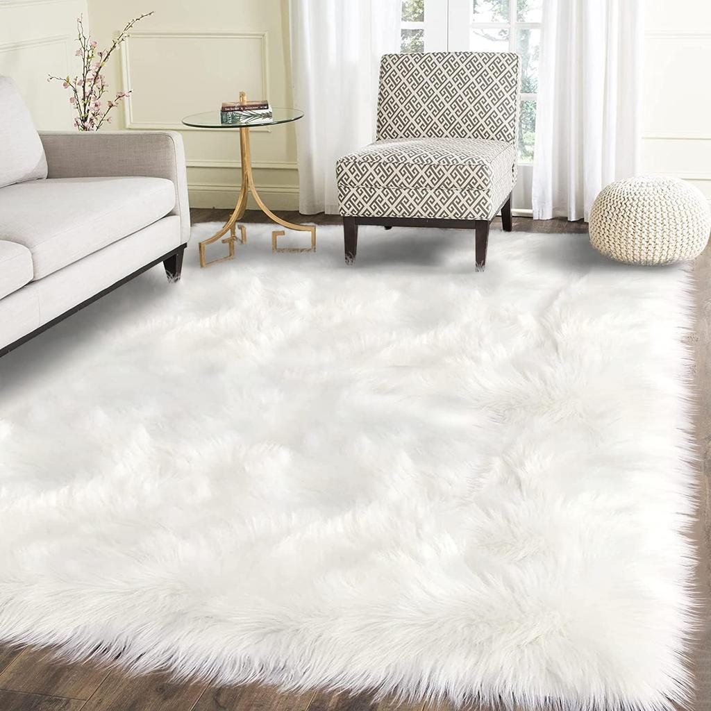 Imitation Wool Rug Artificial Sheepskin Fluffy Plush Carpet for Bedroom Soft Warm Home Decor Children Rugs Living Room Rug White
