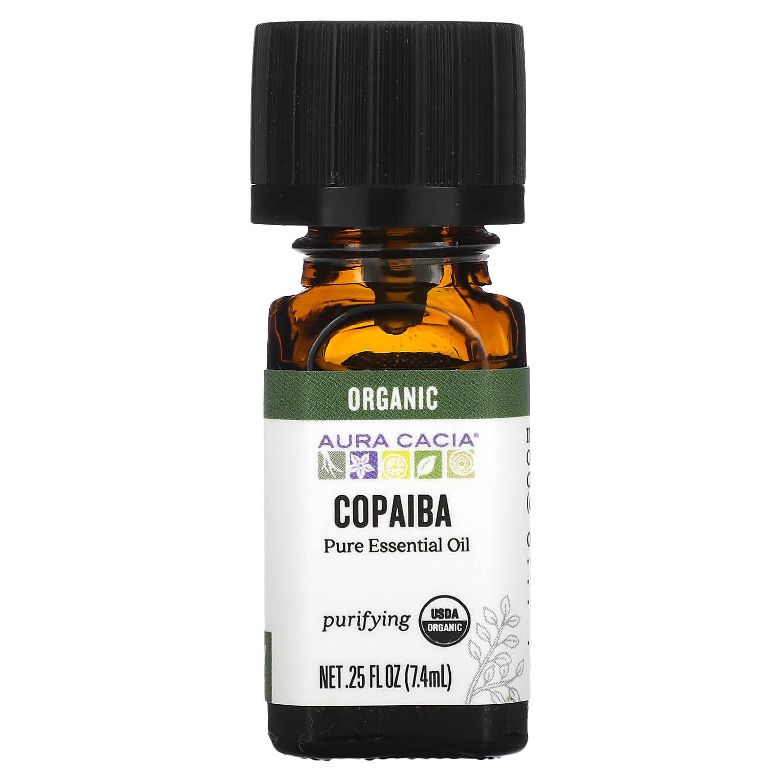 

Aura Cacia, Чистое эфирное масло, органическая копайба, 0,25 жидких унции (7,4 мл)