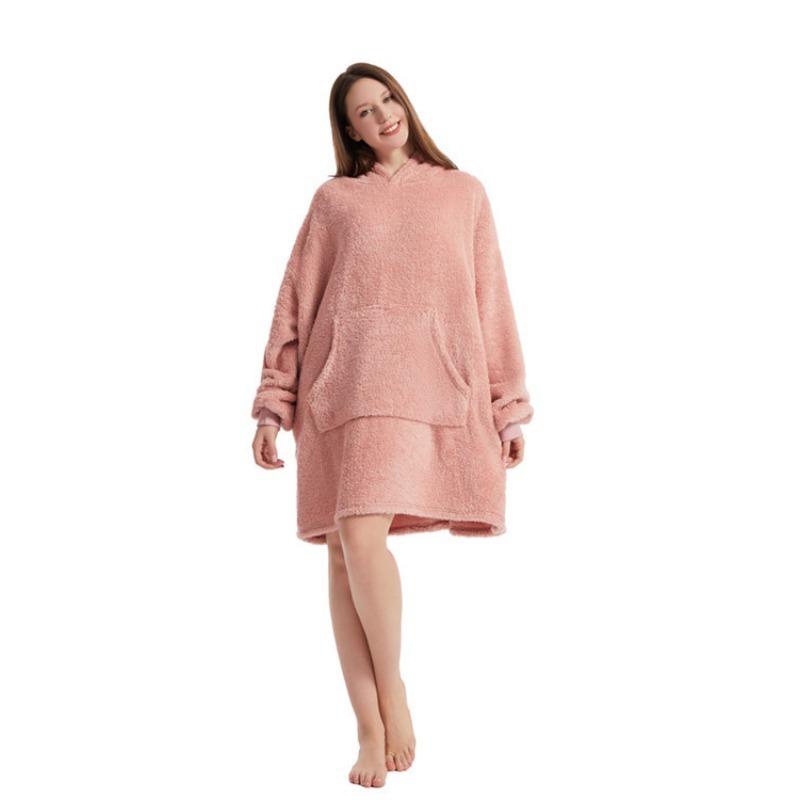 Autumn Winter Comfort Loose Double-sided Velvet Hoodie Thickened Wearable Blanket New Home Clothing