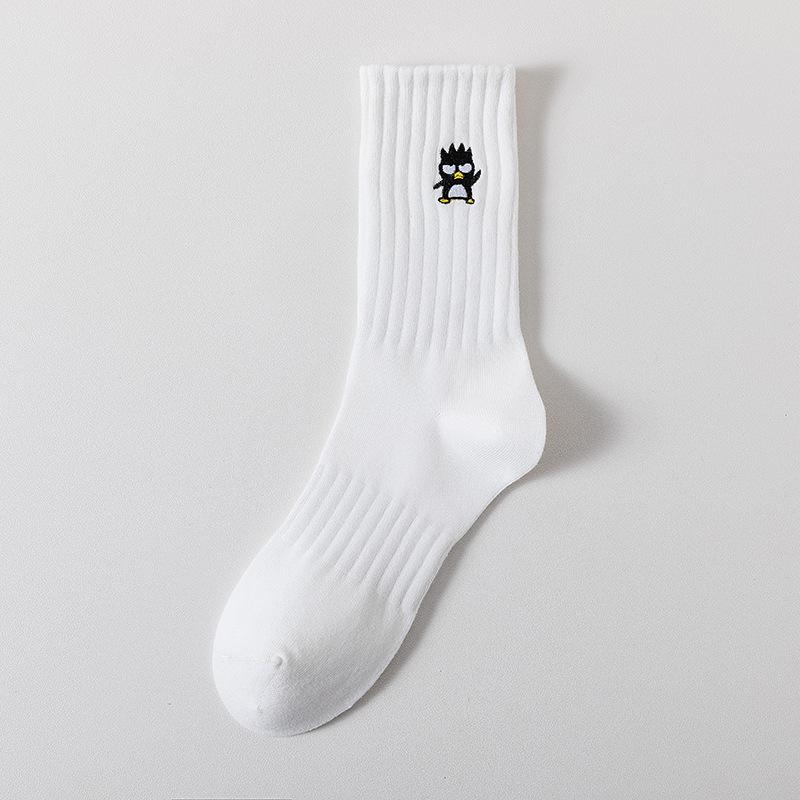 Cityboy Men’s Autumn/Winter White Cartoon Embroidery Socks - Trendy, Sweat-Absorbing Mid-Calf Sports Socks