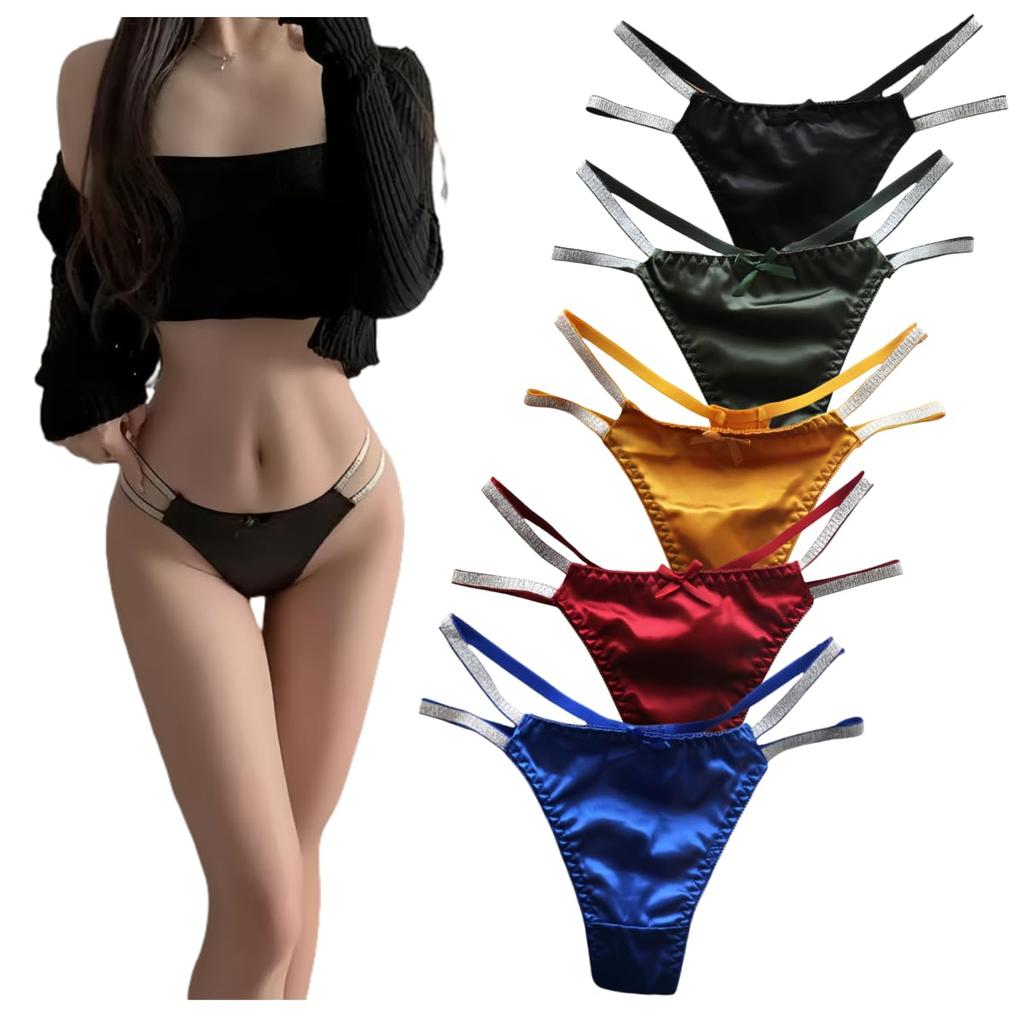 HINICE Sexy Adjustable Lingerie Straps Not Women's T-Back Panties, Satin, Smooth, Double-String, Ribbon, Waist, Low-Rise (5 Colors, Adjustable)