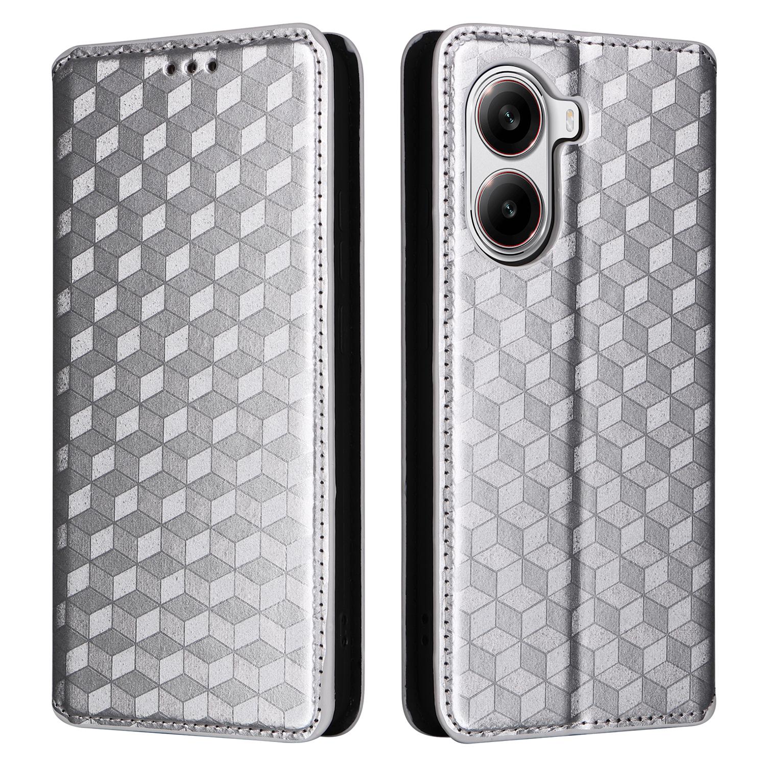 

For Xiaomi Poco X7 Pro 5G/Redmi Turbo 4 5G Wallet Case Rhombus Imprinted Leather Phone Cover Silver