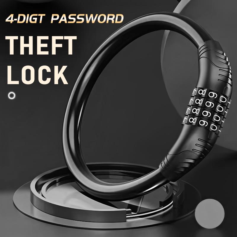 High-Security 4-Digit Bike Lock - Reinforced Steel Cable for Bikes/Scooters/Motorcycles - Easy-to-Remember Combination 4