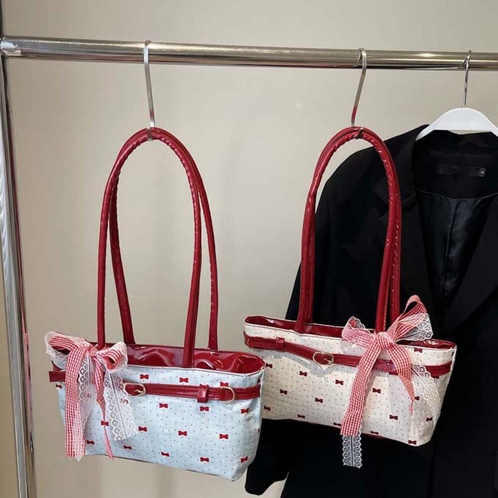 Sweet French Tote Bag Lace Ribbon Underarm Bags Shoulder Bag Bow PU Handbag  Women
