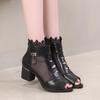 Sexy breathable fish mouth cool boots fashion thick heel women's spring summer new middle heel fashion mesh sandals