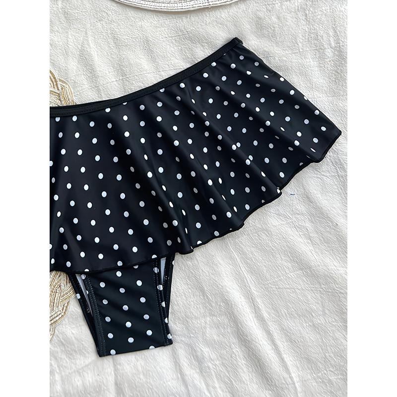 Set Bikini Estivo Sexy a Pois da Donna Costume da Bagno a Fascia Triangolare con Bordi Arricciati Nodo Costume Due Pezzi