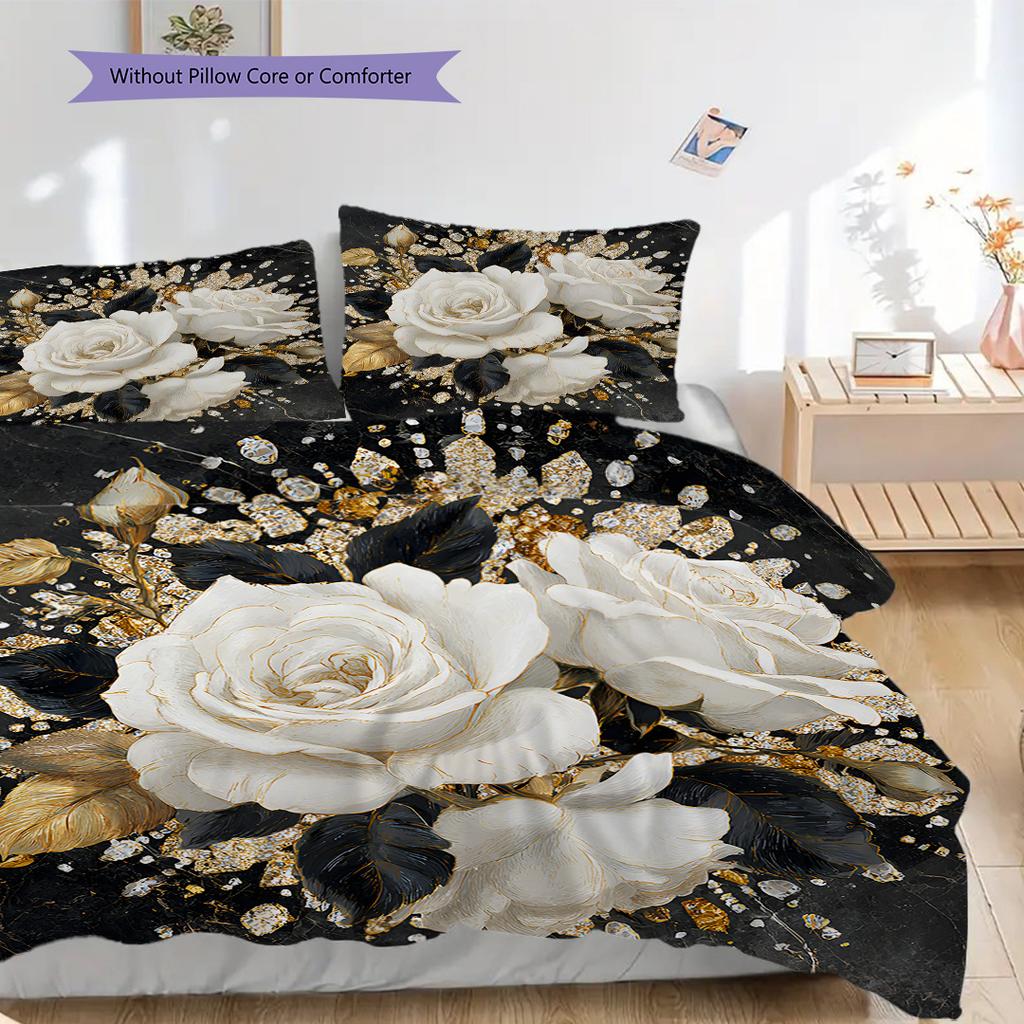 Camellia Pattern Bedding Quilt Set Quilt Cover Pillowcase Home Decoration Birthday Gift (1 * Duvet Cover + 2 * Pillowcase, Without Core)