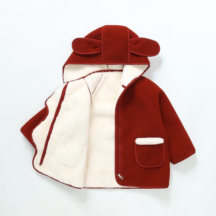 Mädchen Wintermantel im koreanischen Stil mit rosa Hasenohren und flauschigem Futter