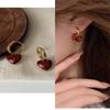 2023 Simple Wine Red Love Heart Dangle Earrings For Women Fashion Party Zircon Gift Accessories