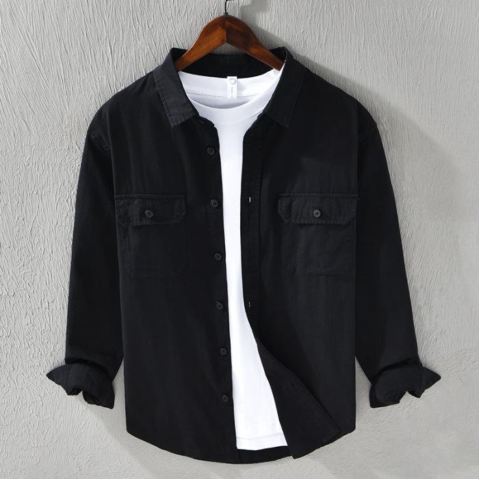 Spring New Men's Casual Long-sleeved Shirt Versatile Loose Simple Young Trendy Men's Cotton Shirt