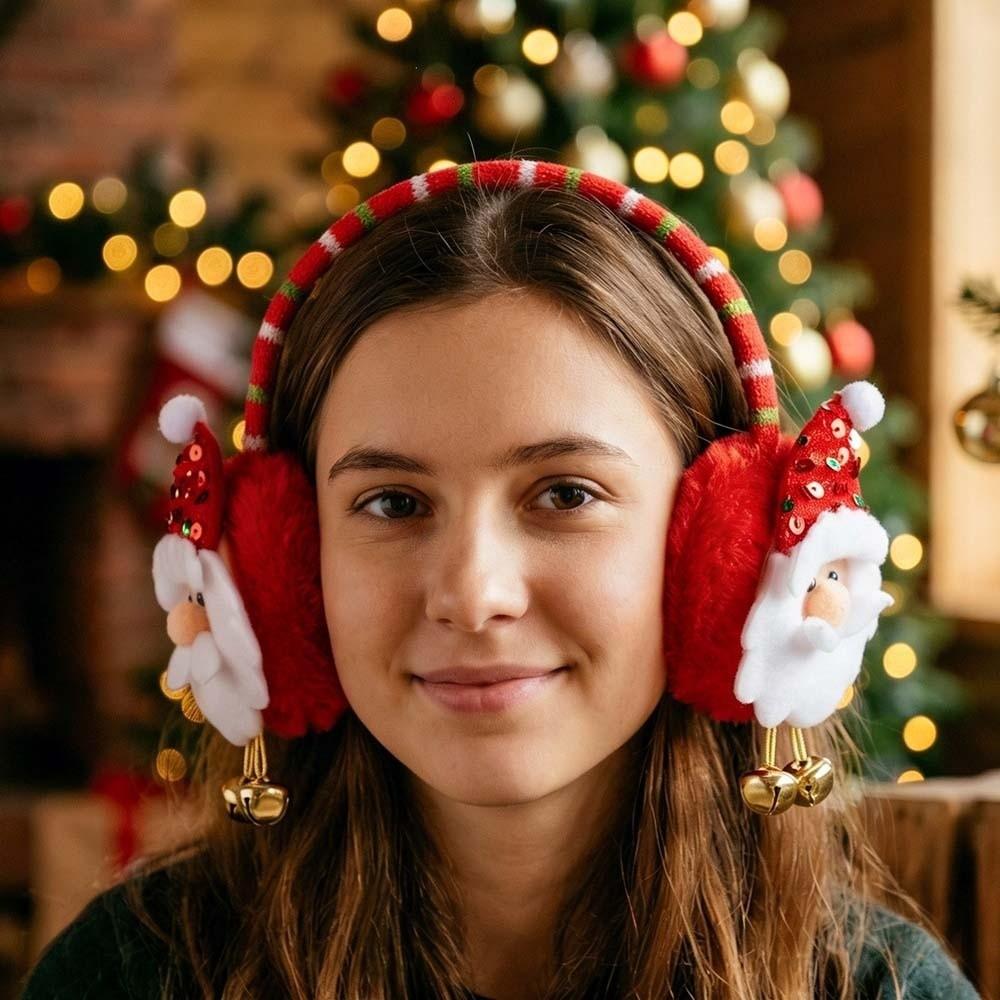 Sequin Detail Christmas Plush Earmuff Soft Fabric Cartoon Santa Headband Cute Lovers