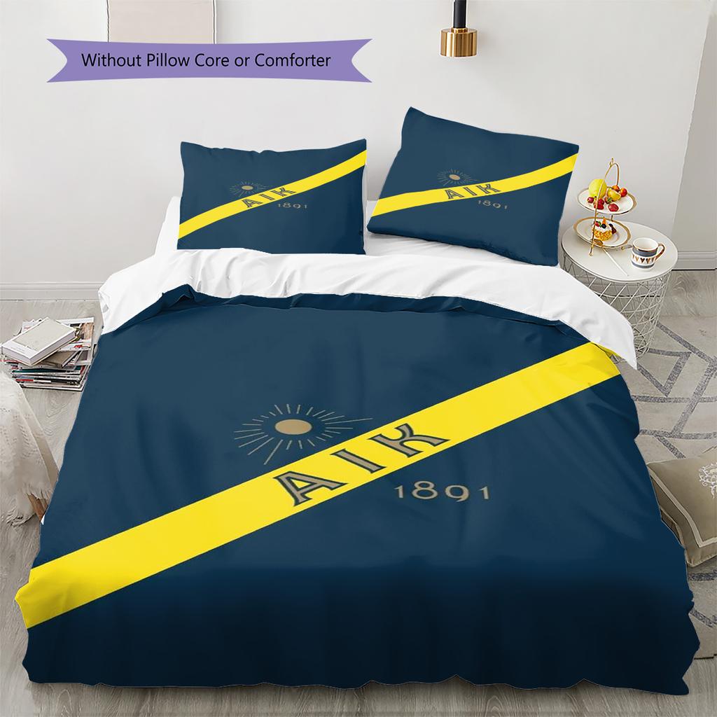 AIK Football Pattern Bedding Set Quilt Cover Pillowcase Home Decor Gift (1 * Duvet Cover + 2 * Pillowcase, Without Core)
