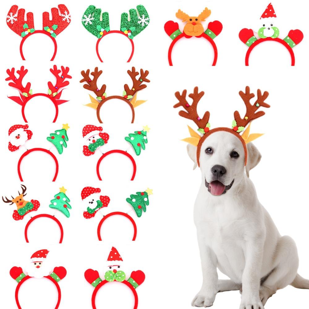 Nuova Fascetta Natalizia Cartoon per Animali con Pulsante Testa, Fascia per Capelli, Regalo per Festa, Corna di Renna, Pupazzo di Neve, Fascia con Testa a Molla, Decorazione Natalizia per Gatto Cane