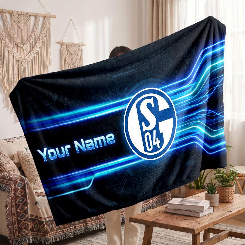 Schalke 04 FC Personalized Fleece Blanket With Football Logo, Custom Name Text Soft Warm Home Throw Blanket