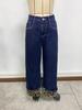 Women's Retro Dark Blue Leopard Print Plush Lined Denim Pants - Autumn/Winter Thick Long Pants