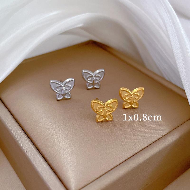 Titanium Steel Retro Butterfly Minimalist Stud Earrings Cold Men'S And Women'S Earrings Personality Temperament Banquet Earrings