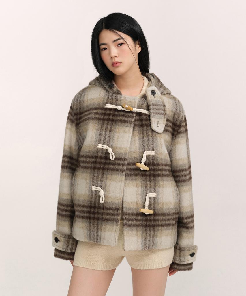 MUSINSA STANDARD WOMAN Women'S Alpaca Blend Check Short Duffle Coat [Mustard]