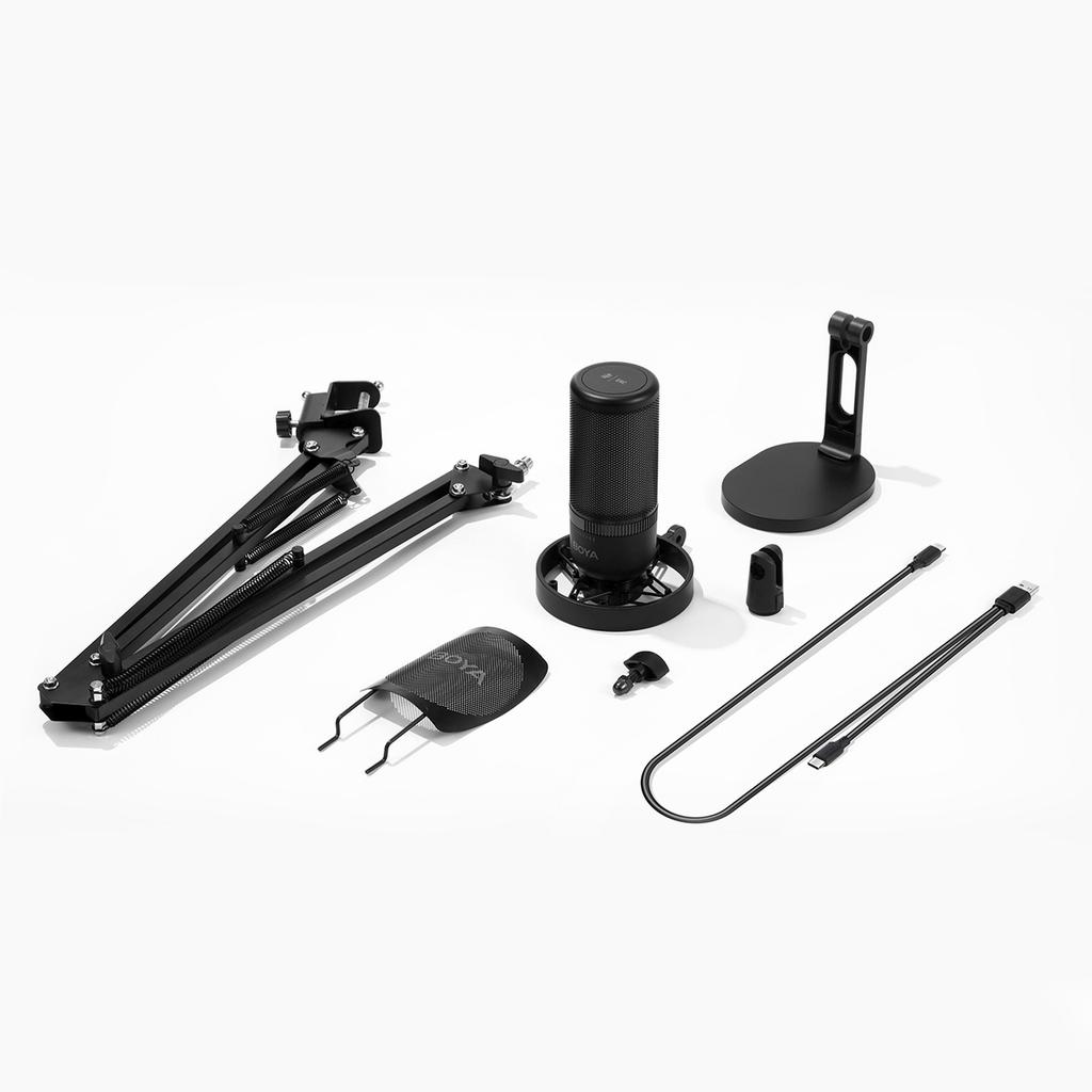 K3 108dB RGB USB-C Wired Microphone with Desktop Stand - Black