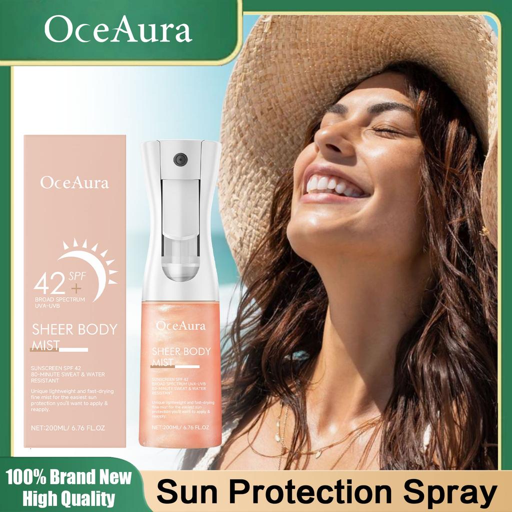 OceAura SPF42 Sunscreen Spray Anti UV Protection Sunburn Prevention Oil Control Lasting Waterproof Moisturizing Sun Cream less