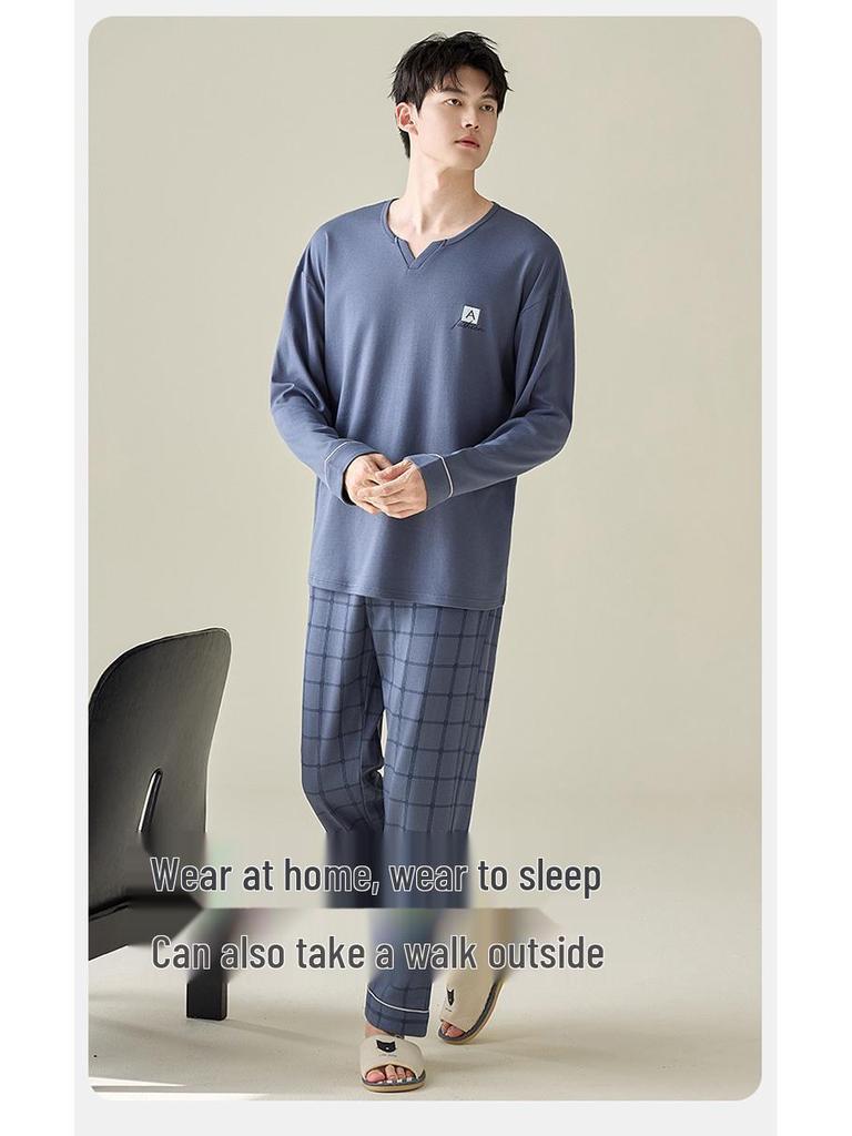 Men's Plus Size Cotton Pajama Set - Long Sleeve & Pants, All Cotton, Relaxed Fit