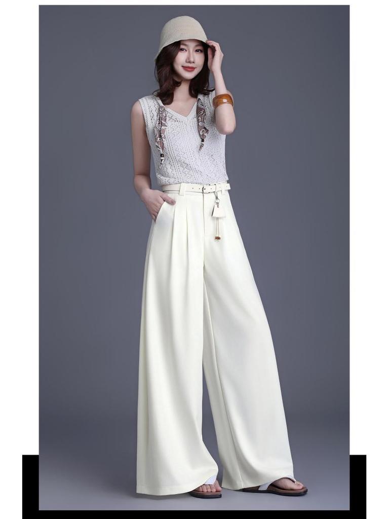 Brand Women's High-Waisted Wide-Leg Trousers - 2026 Spring/Summer Collection: No-Iron, Fashionable, Loose-Fit Casual Pants