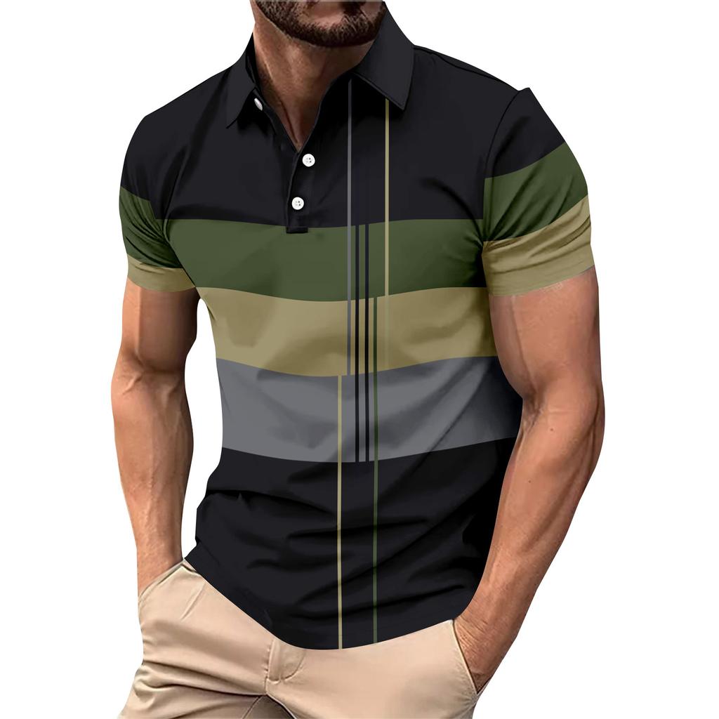 Striped color blocking print - Men's casual short sleeved T-shirt