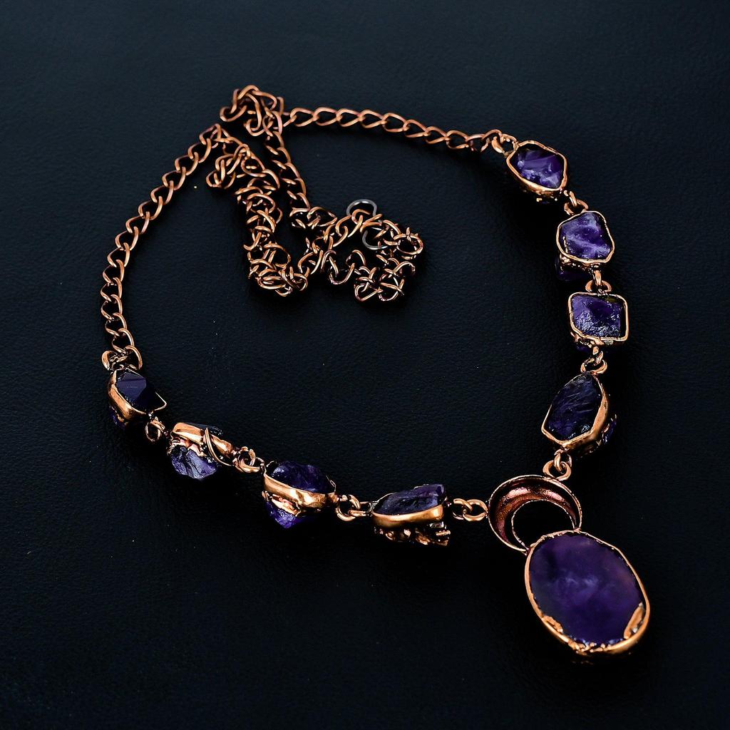 Amethyst Handmade Latest Design Jewelry Necklace, Copper Electroformed Gemstone Necklace, Gift For Mother