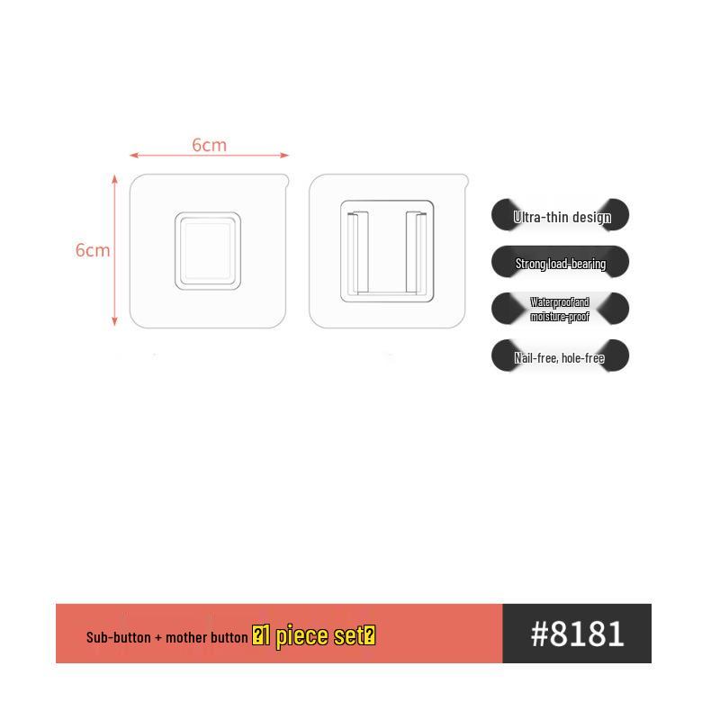

Strong Waterproof Snap-on Wall Hook, No-Drill Adhesive, Non-Marking, Load-Bearing, for Doors and Walls