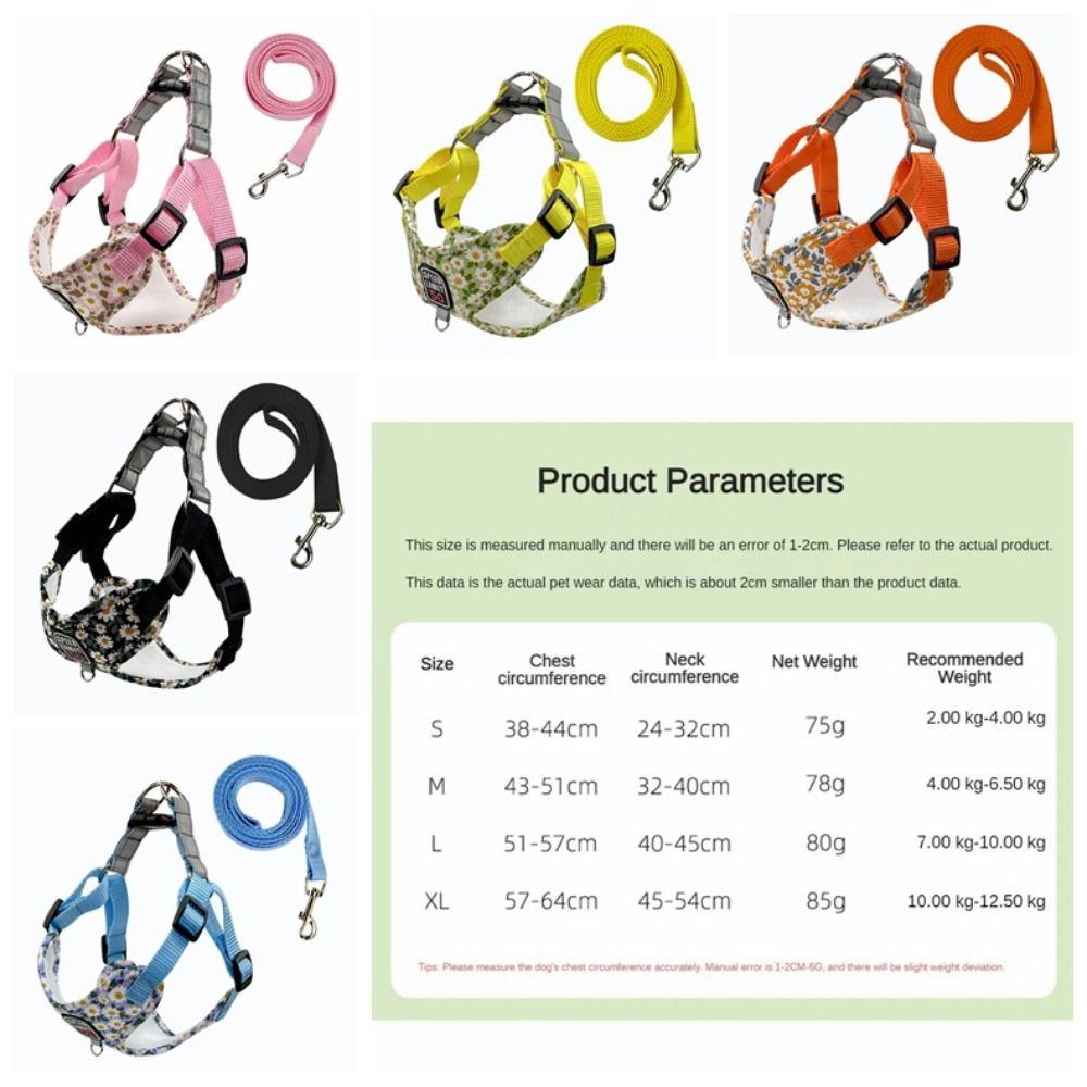 Reflective Dog Harness Leash Set Floral Pet Harness Vest Cat Chest Strap  Small Medium Dog Cat