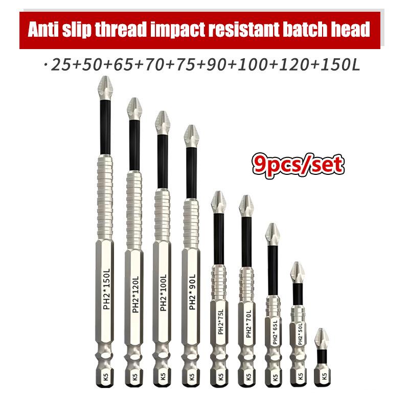 9Pcs/set High Magnetic Screwdriver Drill Bit Durability Universal Anti-Slip Magnetic Electric Screwdriver Set