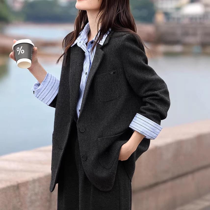 Women's Vintage Wool Twill Blazer - Autumn/Winter Retro Style