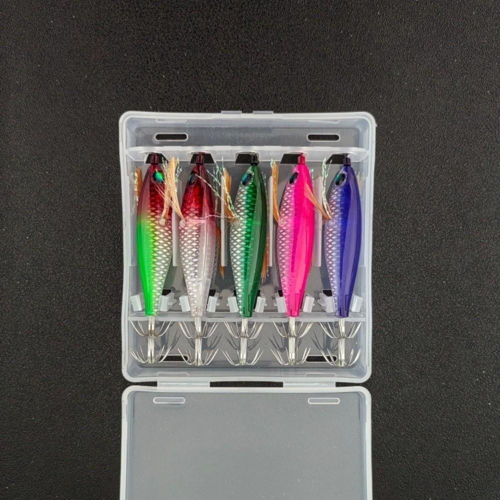 5pcs 5.5cm Size Squid Jig Lure 5Pcs Per Set Luminous Squid Jig Saltwater Squid Lure Night Fishing