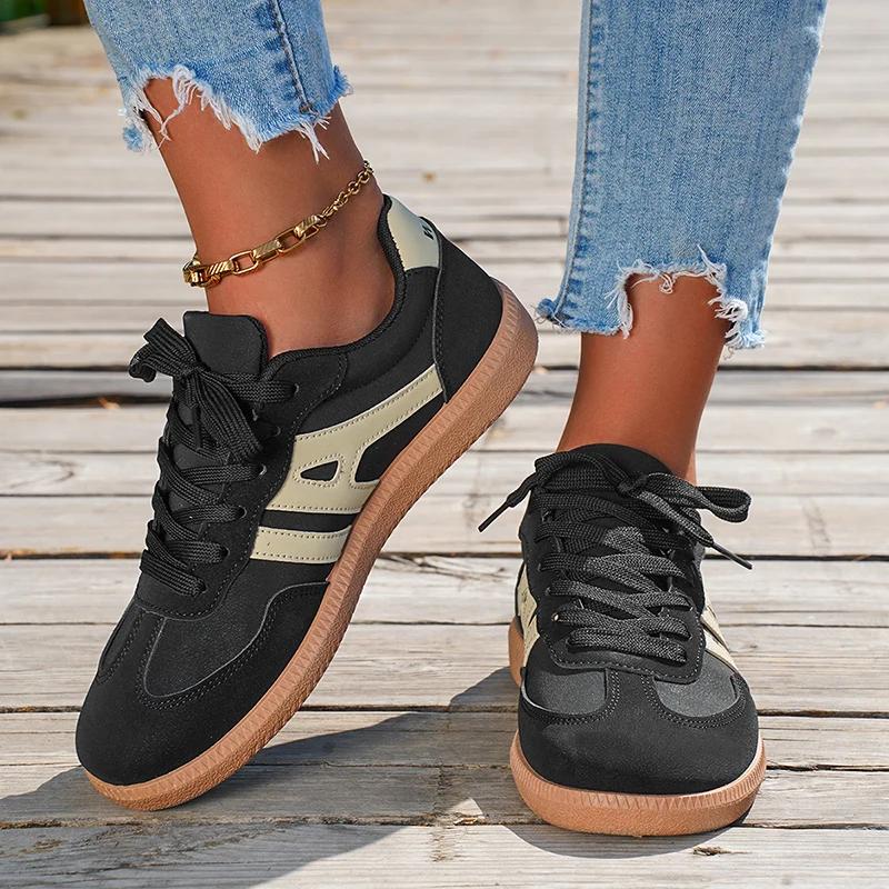 Fashion Mix Color Women's Autumn Sneakers Fashion Splicing Flat Heel Vulcanized Shoes Female Lace-Up Non-Slip Pu Leather Casual Shoes