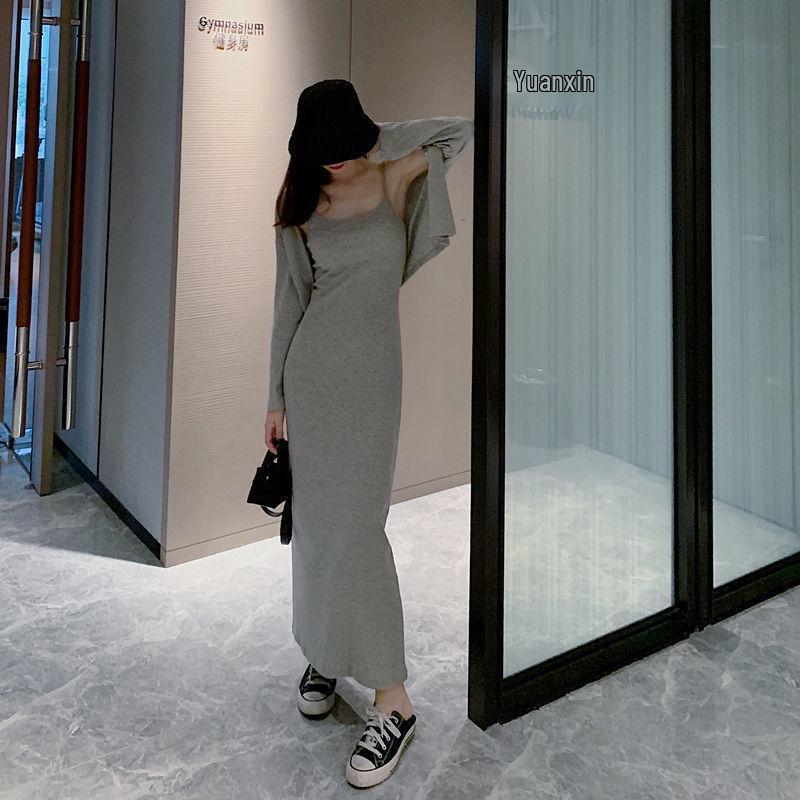 Elegant Long-Sleeved Autumn Two-Piece: Waist-Slimming, Figure-Flattering Dress