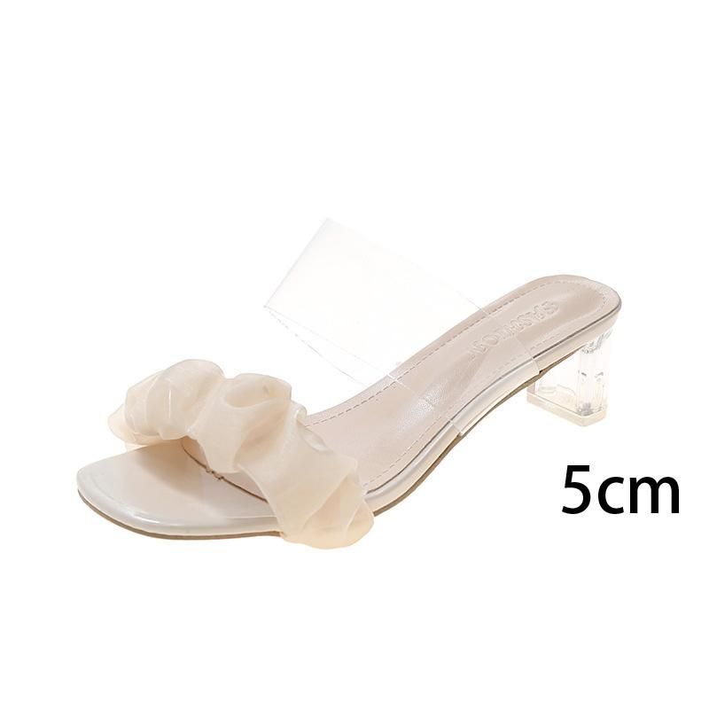 Mules d'été à clip pour femmes, à talons hauts et épais, décontractées, à bout carré, plissées, d'extérieur, à talons en cristal, sandales 5cm 7cm 9cm 34-42