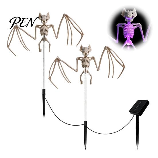 PVC Realistic Bat Statues Solar Halloween Garden Lights, Skeleton Pathway Decor, Waterproof LED Haunted House Decor Spooky Stake Light for Outdoor