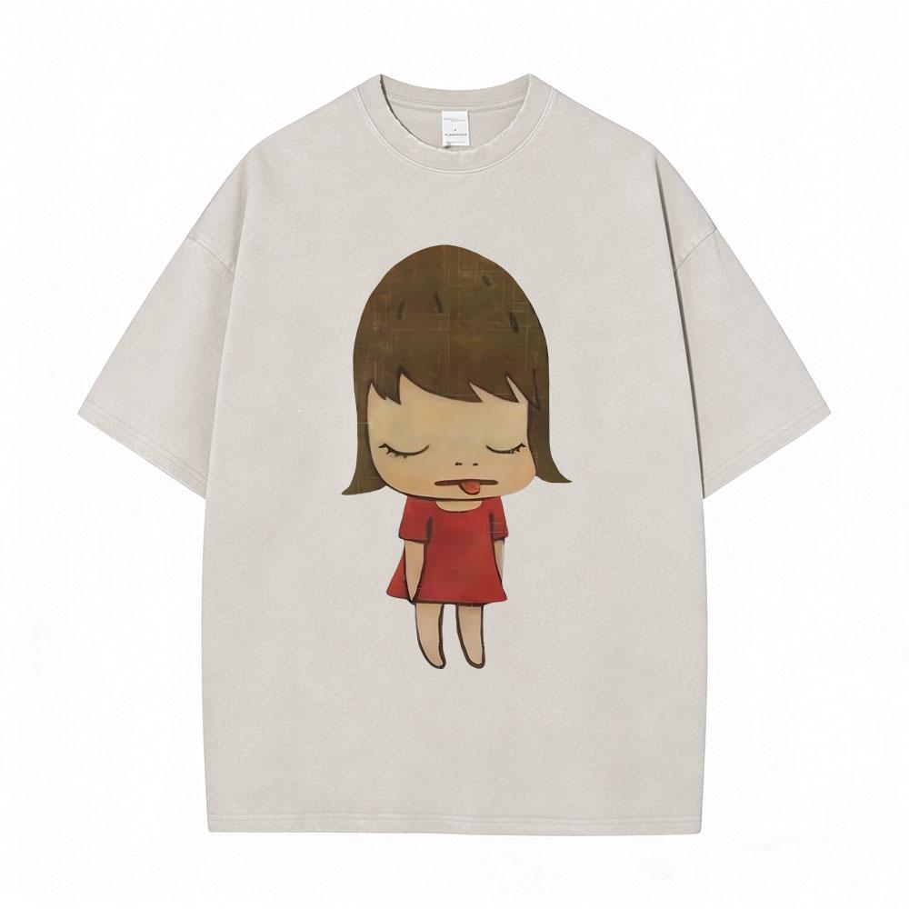 Hot Sale Yoshitomo Nara Vintage Washed Tshirt Men Women Casual Funny T Shirt Male Cotton Oversized Short Sleeve Tops Streetwear