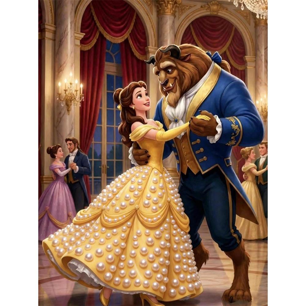 

Disney Princess Belle Beauty and The Beast Pearl Canvas Decor Set 5D Artificial Pearl Jigsaw Embroidered Home Decor Handmade Gift 35x45cm