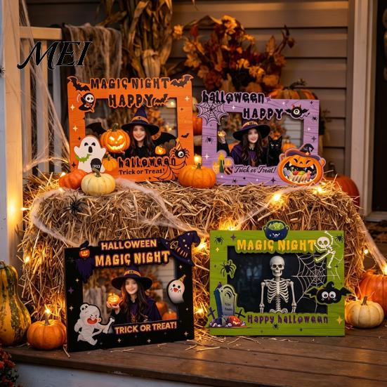 Wooden Picture Holders Halloween Photo Frame, Double Layer Wood Tabletop Holder, Autumn Party Decor Creative Display Stand for Home Holiday Frames